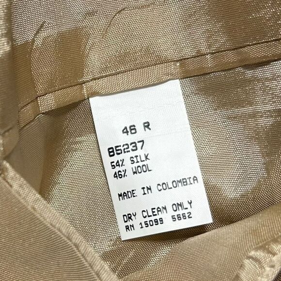Barrington Luxury Silk & Wool Blazer Men’s 46R Herringbone Beige Gray Two-Button - Picture 5 of 9